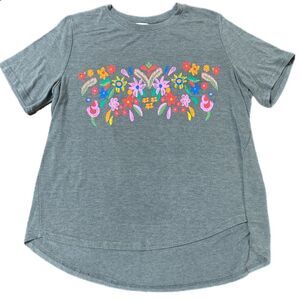 Amaryllis Gray Tee Colorful Floral Print Hi-Lo T-shirt Size 1x